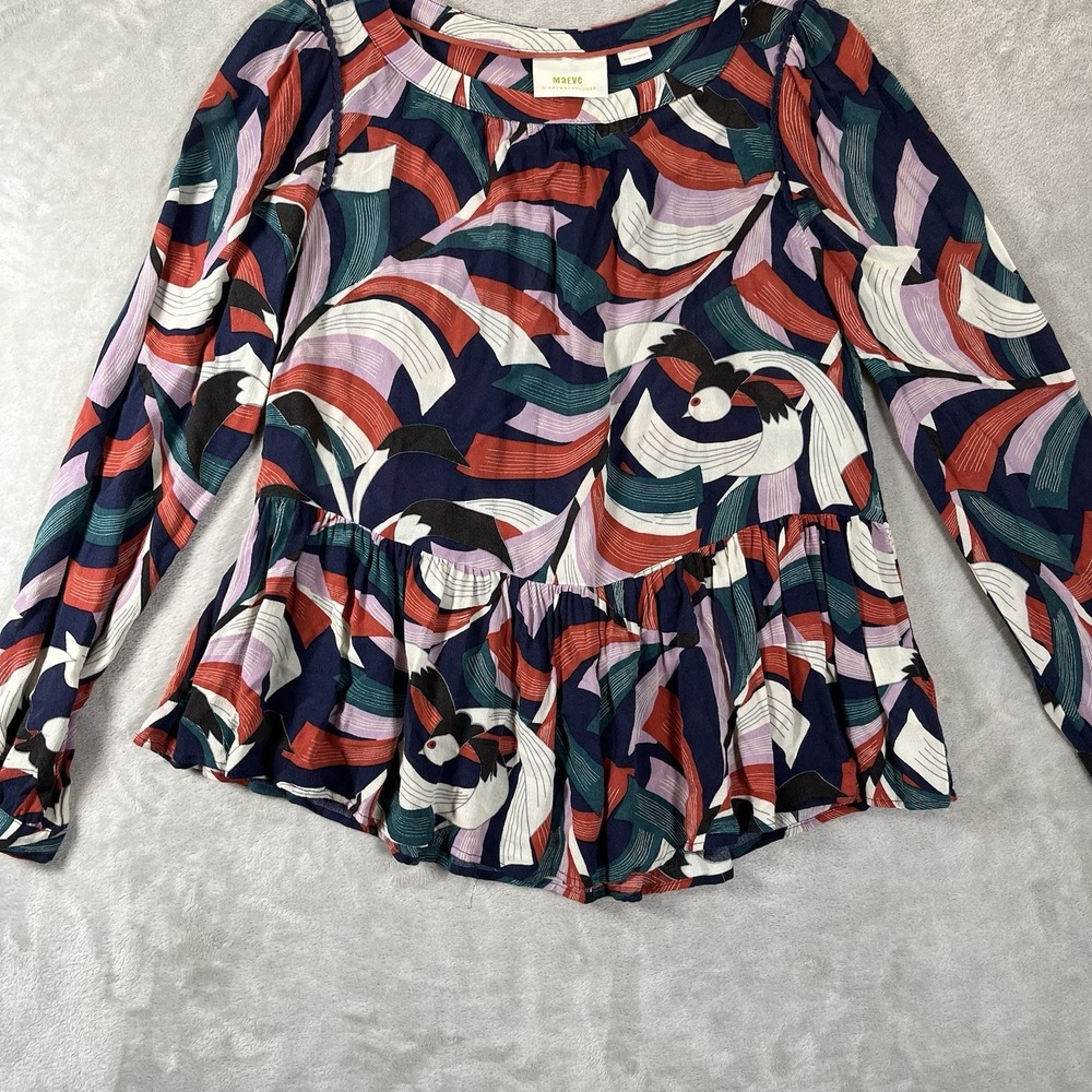 Anthropologie Maeve Cheyenne Peplum Blouse bird print shirt top size XS